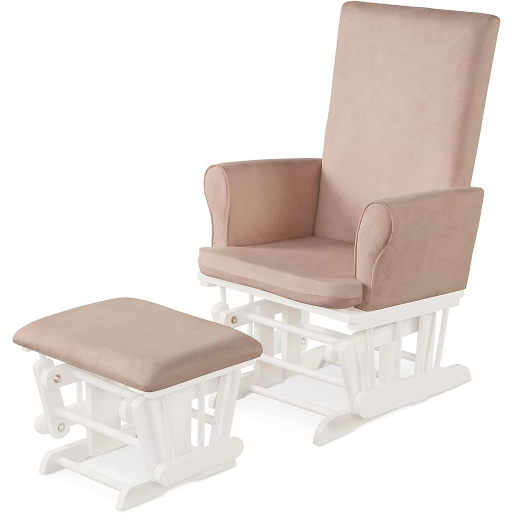 Baby Nursery Glider Chair - Wooden Glider and Ottoman Set, Pink