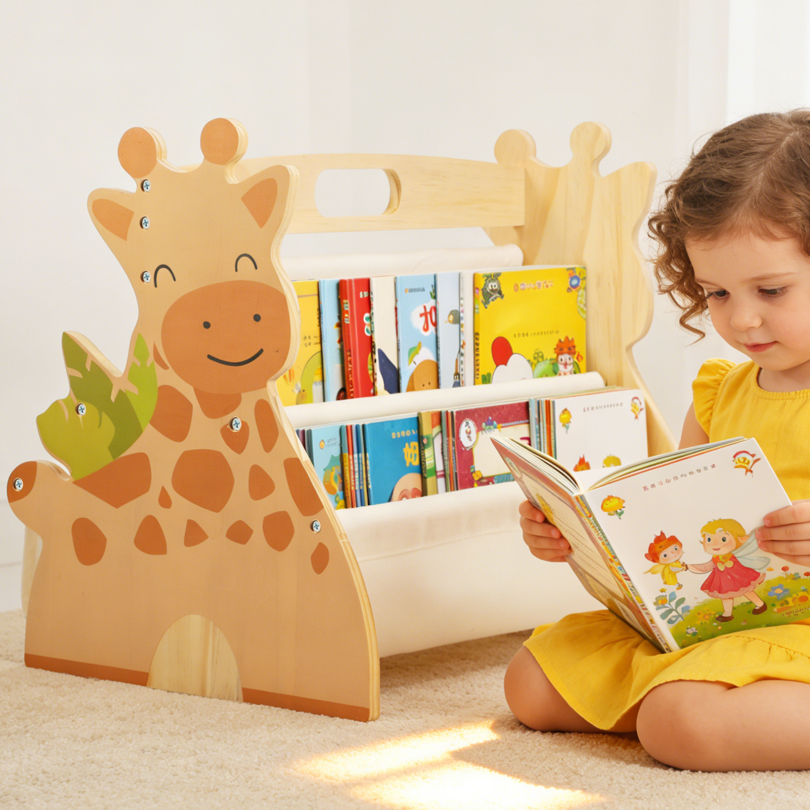 Baby Nursery Bookcase - 2 Tier Baby Bookshelf Double Sided