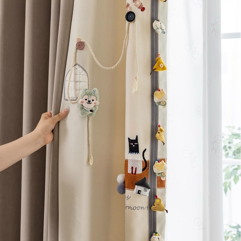 Cat Star Cartoon Embroidery Cu - Baby Nursery Curtains ulasan dan harga