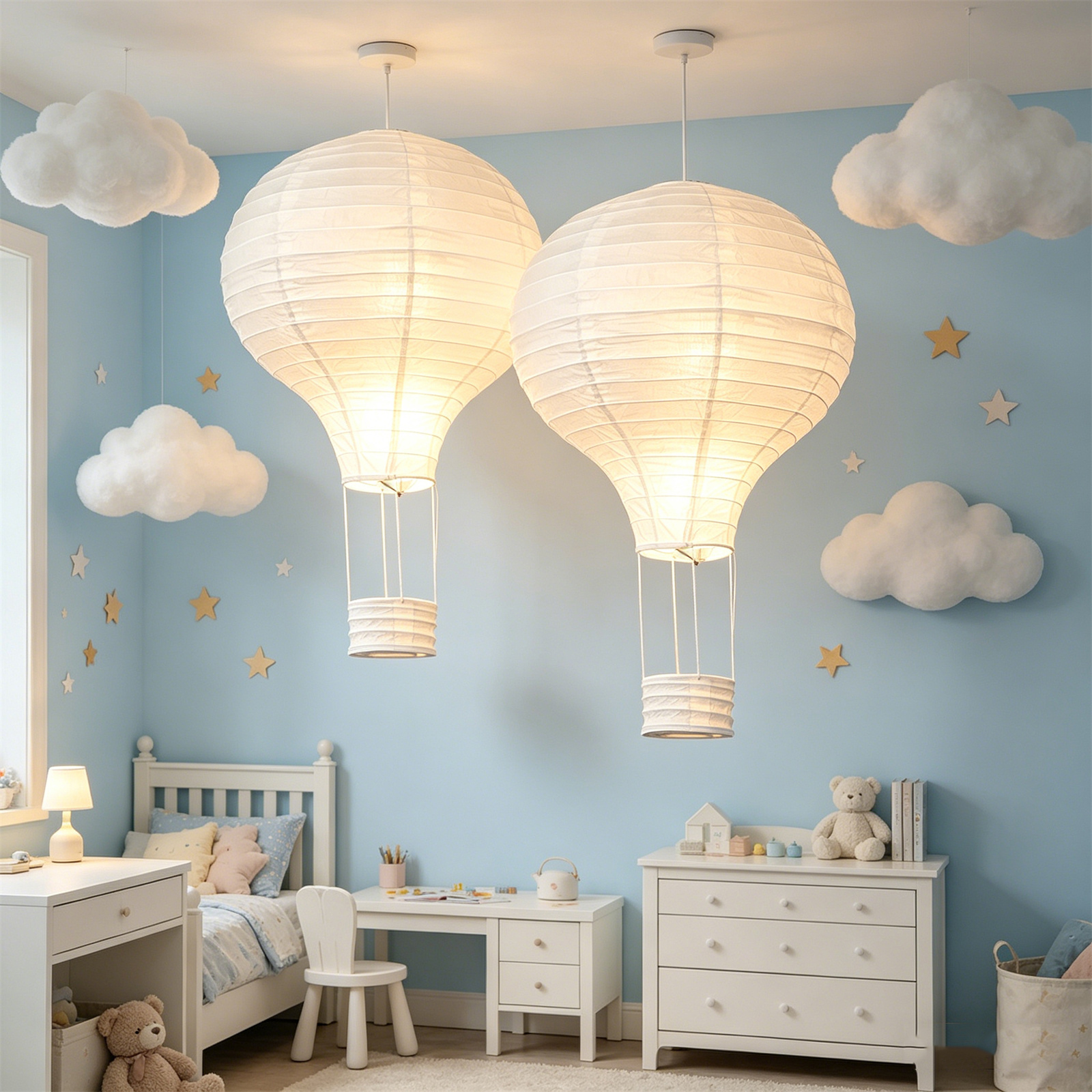 2Pcs 16‘’ White Hot Air Balloo - Baby Nursery Lampshade ulasan dan harga