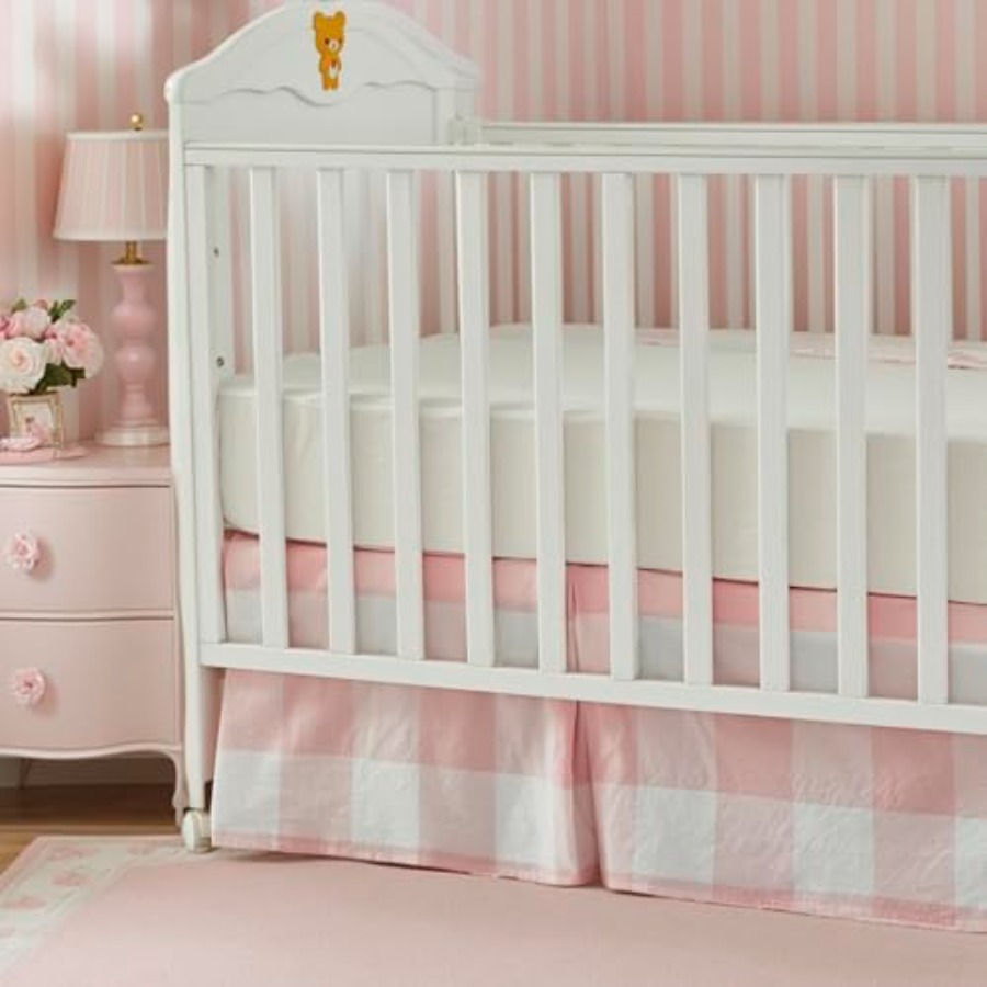 Crib Skirt Gingham Tailored Ba - Baby Nursery Neutral ulasan dan harga