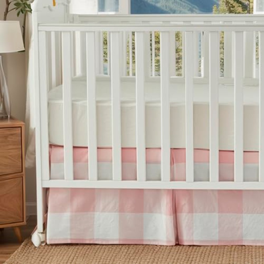 Crib Skirt Gingham Tailored Ba - Baby Nursery Neutral ulasan dan harga