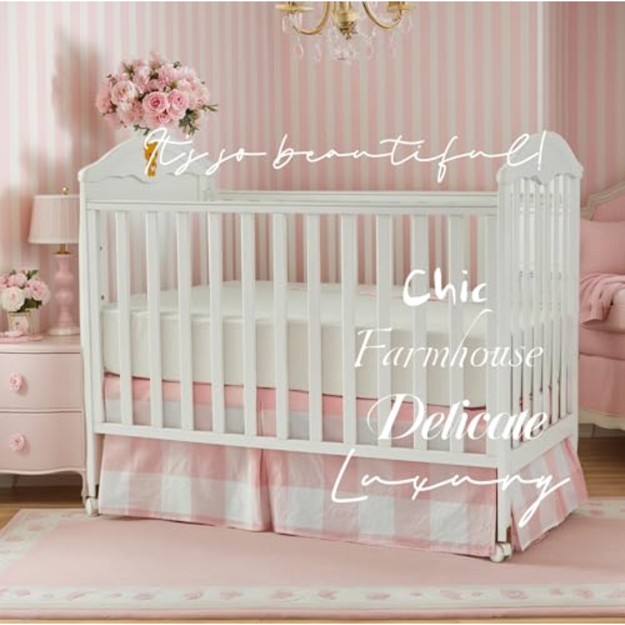 Crib Skirt Gingham Tailored Ba - Baby Nursery Neutral ulasan dan harga