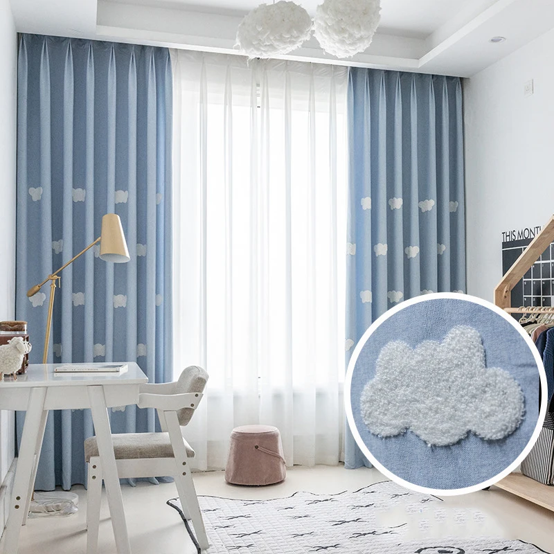 1PC Cartoon 3D Cloud Blue Blac - Baby Nursery Curtains ulasan dan harga