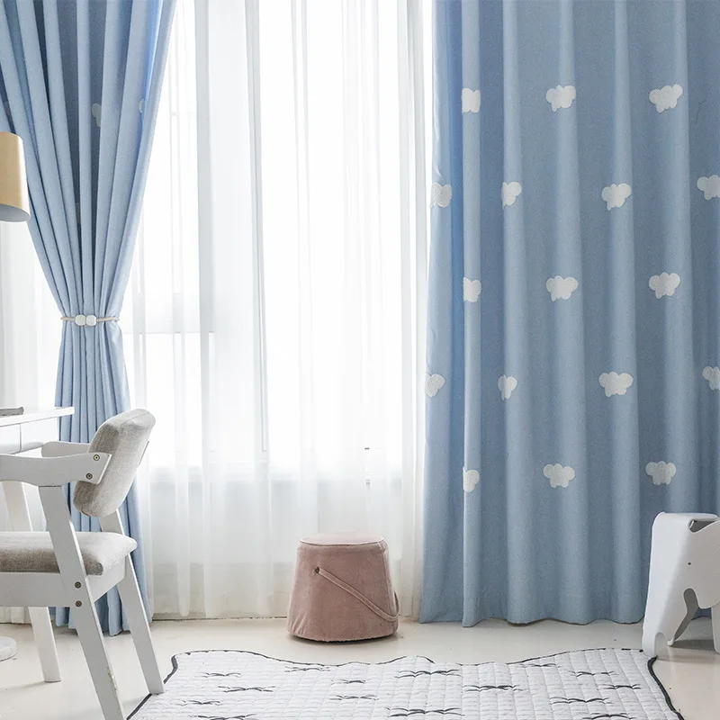 1PC Cartoon 3D Cloud Blue Blac - Baby Nursery Curtains ulasan dan harga