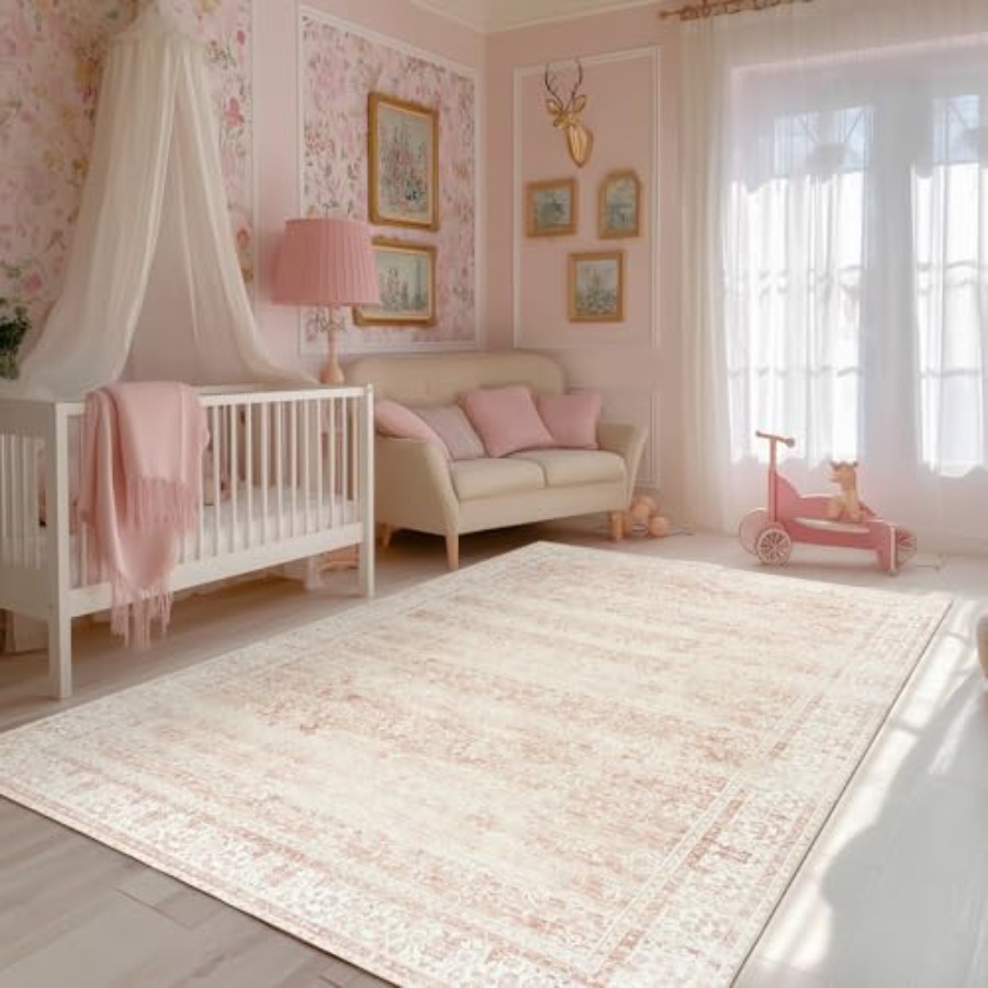 Pink Nursery Rug for Baby Girl - Baby Nursery Neutral ulasan dan harga
