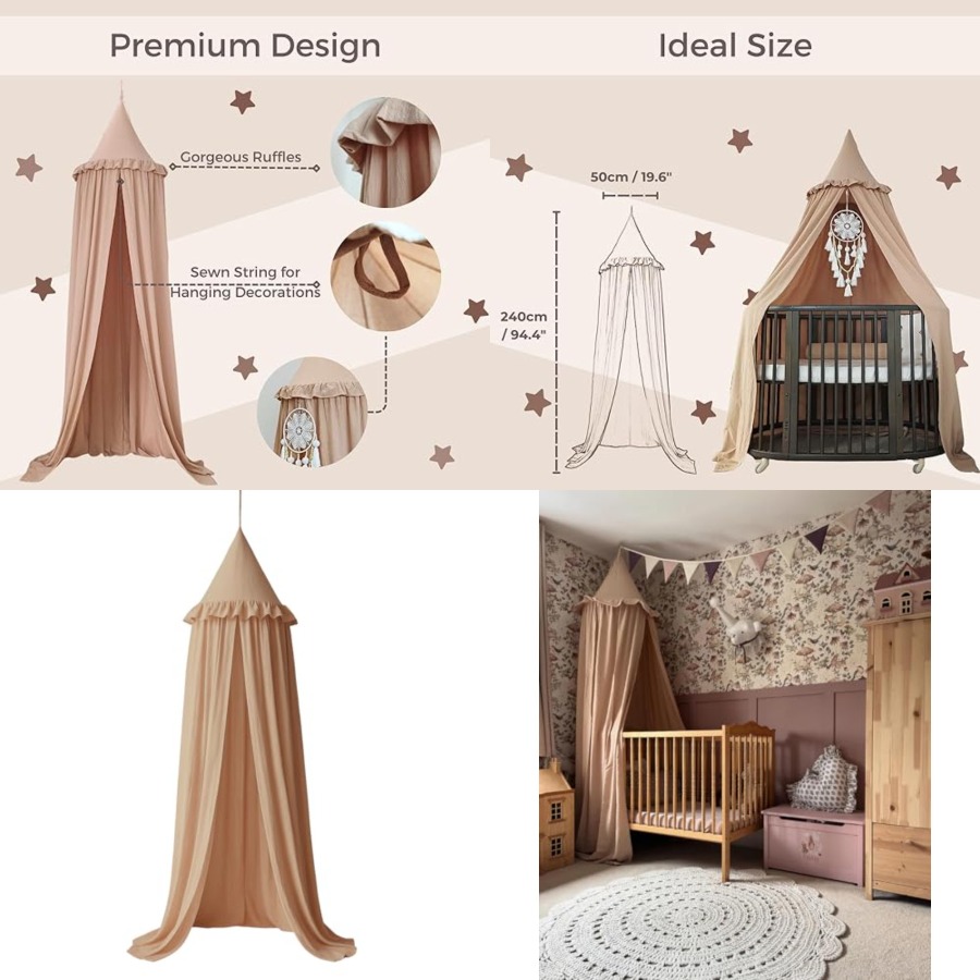 Bed Canopy with Ruffles, Paste - Baby Nursery Neutral ulasan dan harga
