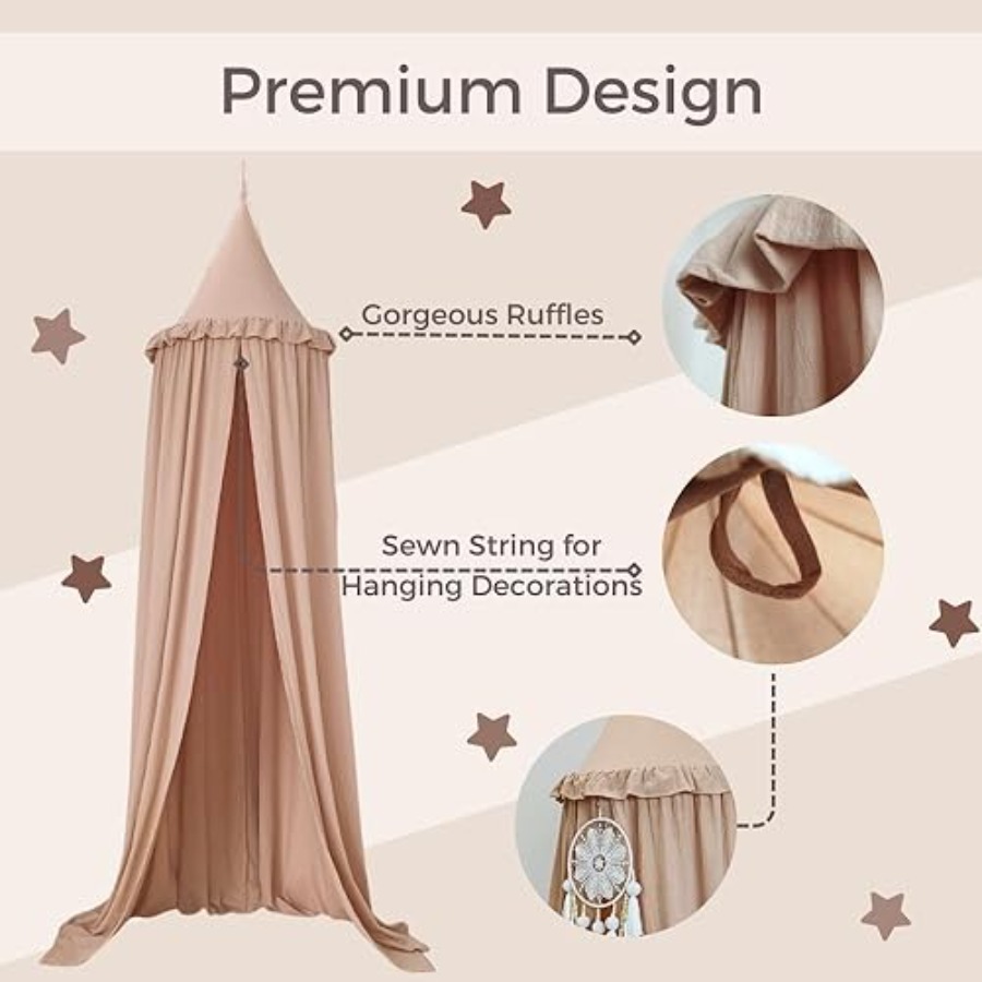 Bed Canopy with Ruffles, Paste - Baby Nursery Neutral ulasan dan harga