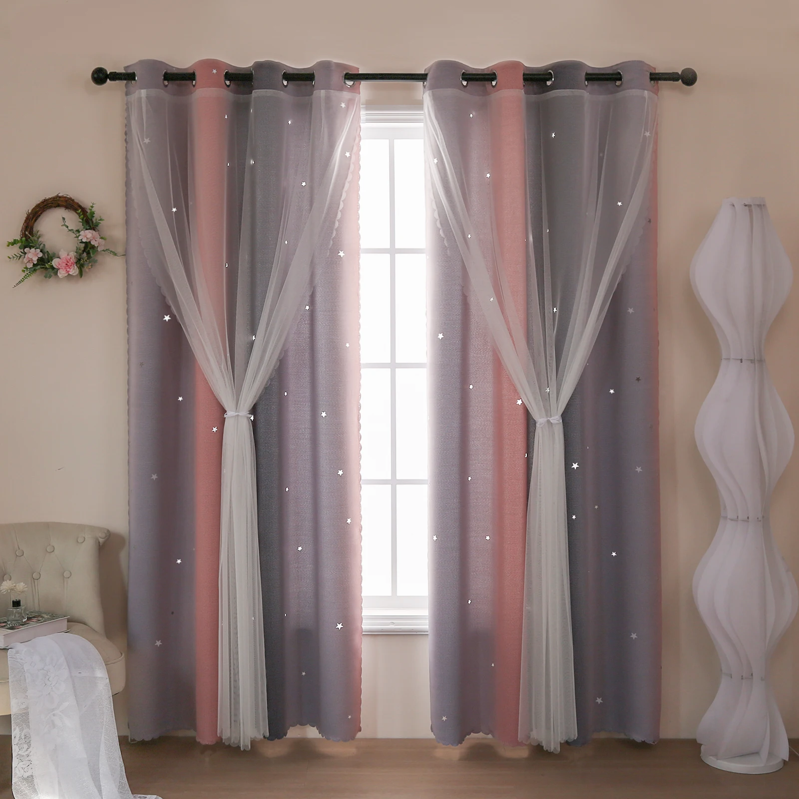 Gradient Double-Layer Perforat - Baby Nursery Curtains ulasan dan harga