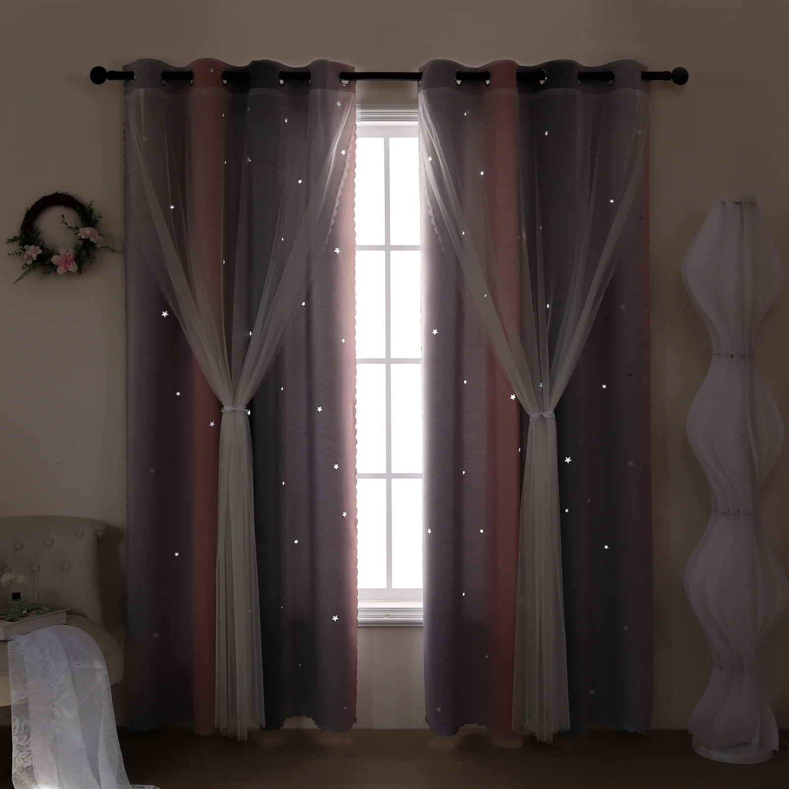 Gradient Double-Layer Perforat - Baby Nursery Curtains ulasan dan harga
