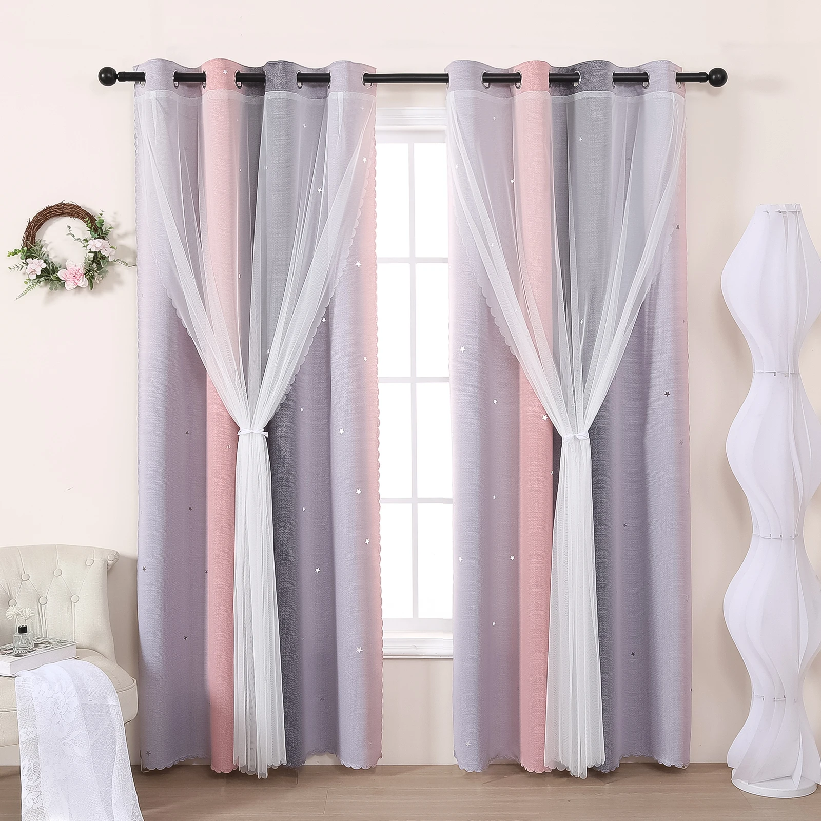 Gradient Double-Layer Perforat - Baby Nursery Curtains ulasan dan harga