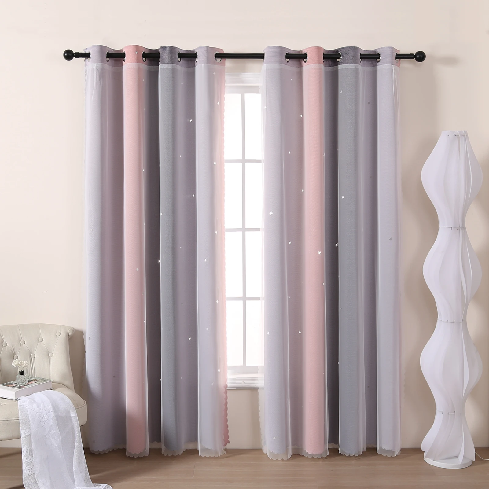 Gradient Double-Layer Perforat - Baby Nursery Curtains ulasan dan harga