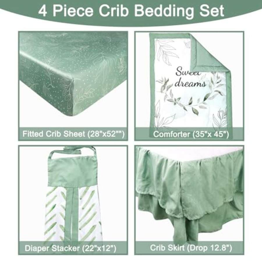 Green Crib Bedding Set 4-Piece - Baby Nursery Neutral ulasan dan harga