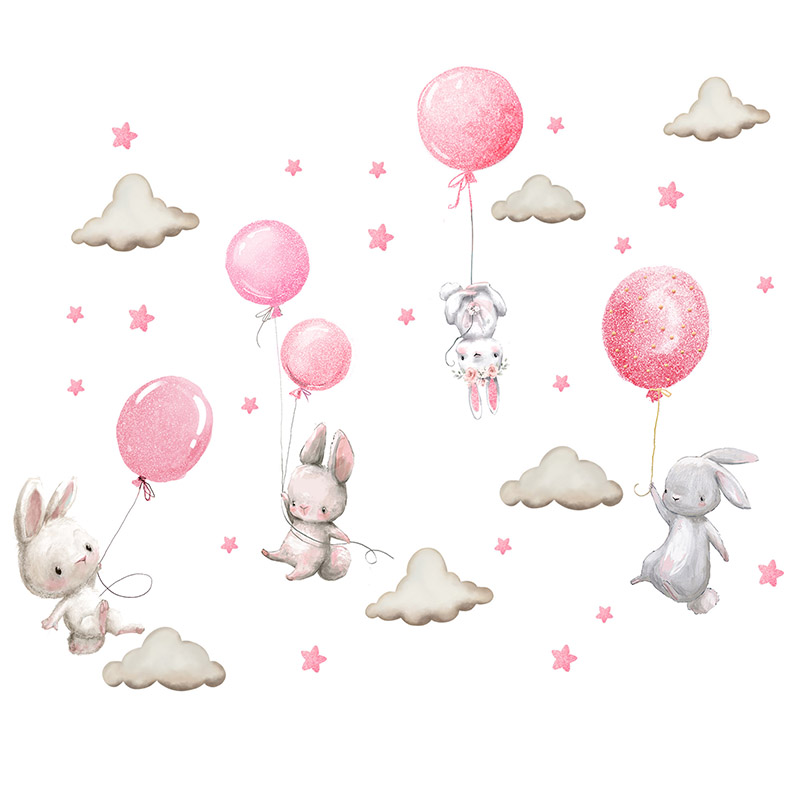 Watercolor Pink Balloon Bunny  - Baby Nursery Accessories ulasan dan harga