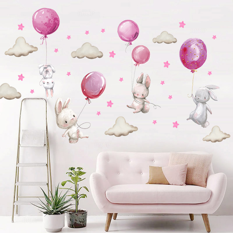 Watercolor Pink Balloon Bunny  - Baby Nursery Accessories ulasan dan harga