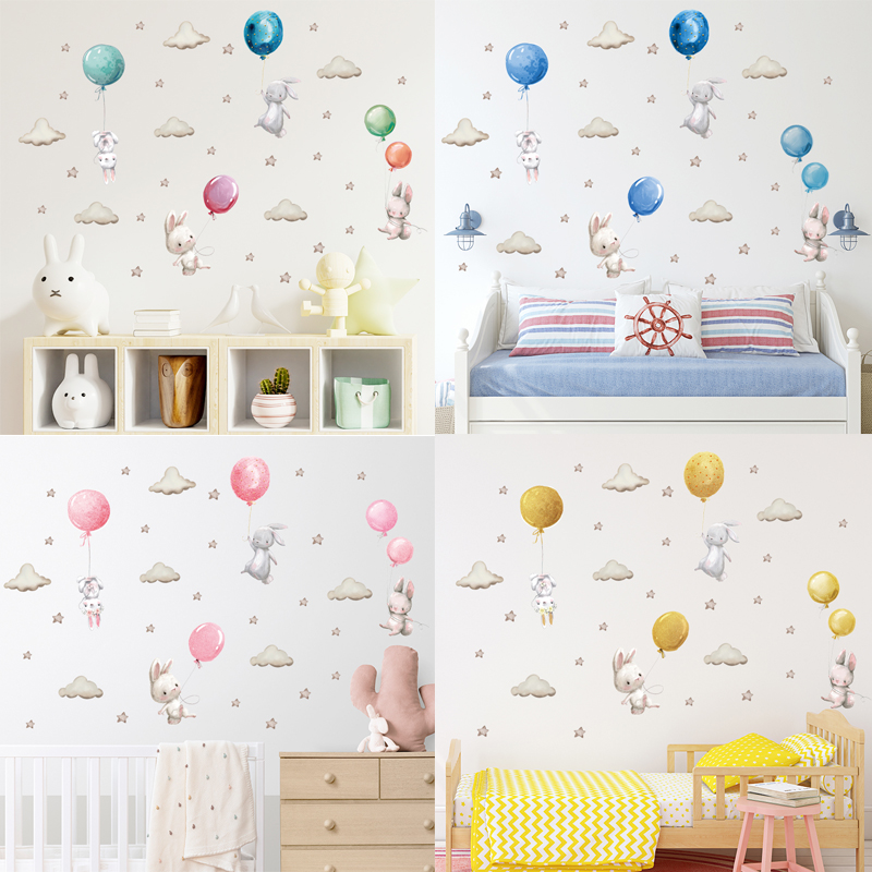 Watercolor Pink Balloon Bunny  - Baby Nursery Accessories ulasan dan harga