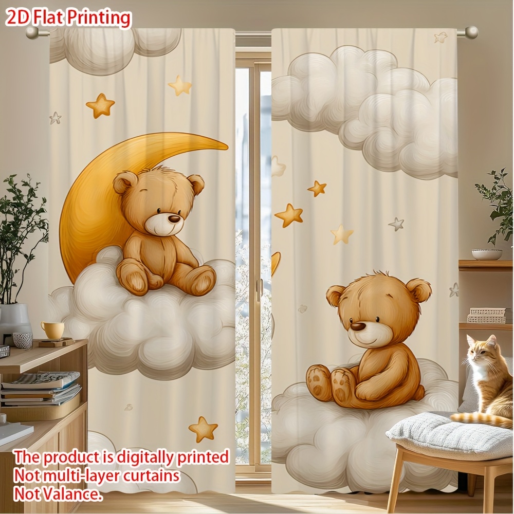 Cartoon Teddy Bear Curtain, Cu - Baby Nursery Curtains ulasan dan harga