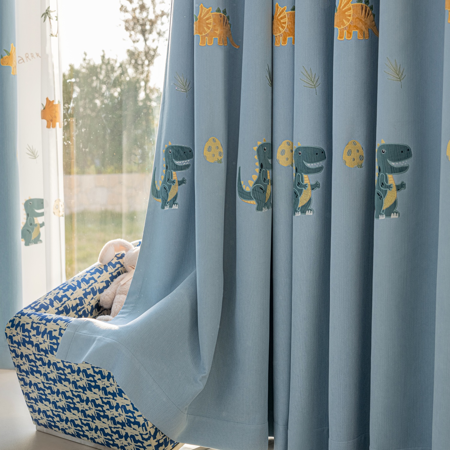 Blue Cartoon Dinosaur Kids Bla - Baby Nursery Curtains ulasan dan harga