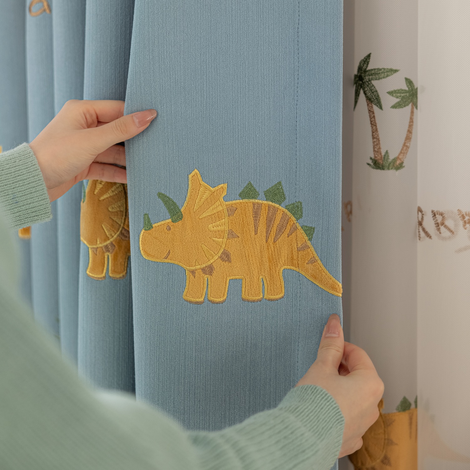 Blue Cartoon Dinosaur Kids Bla - Baby Nursery Curtains ulasan dan harga
