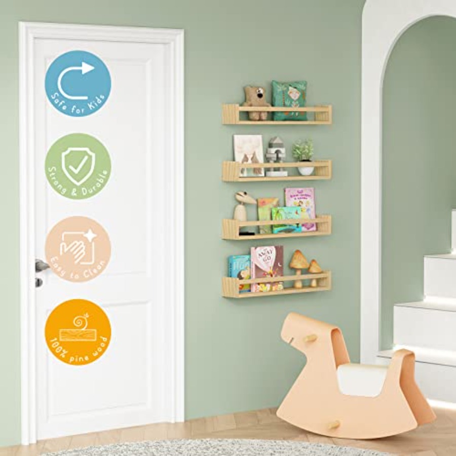 Natural Wood Nursery Bookshelv - Baby Nursery Bookcase ulasan dan harga