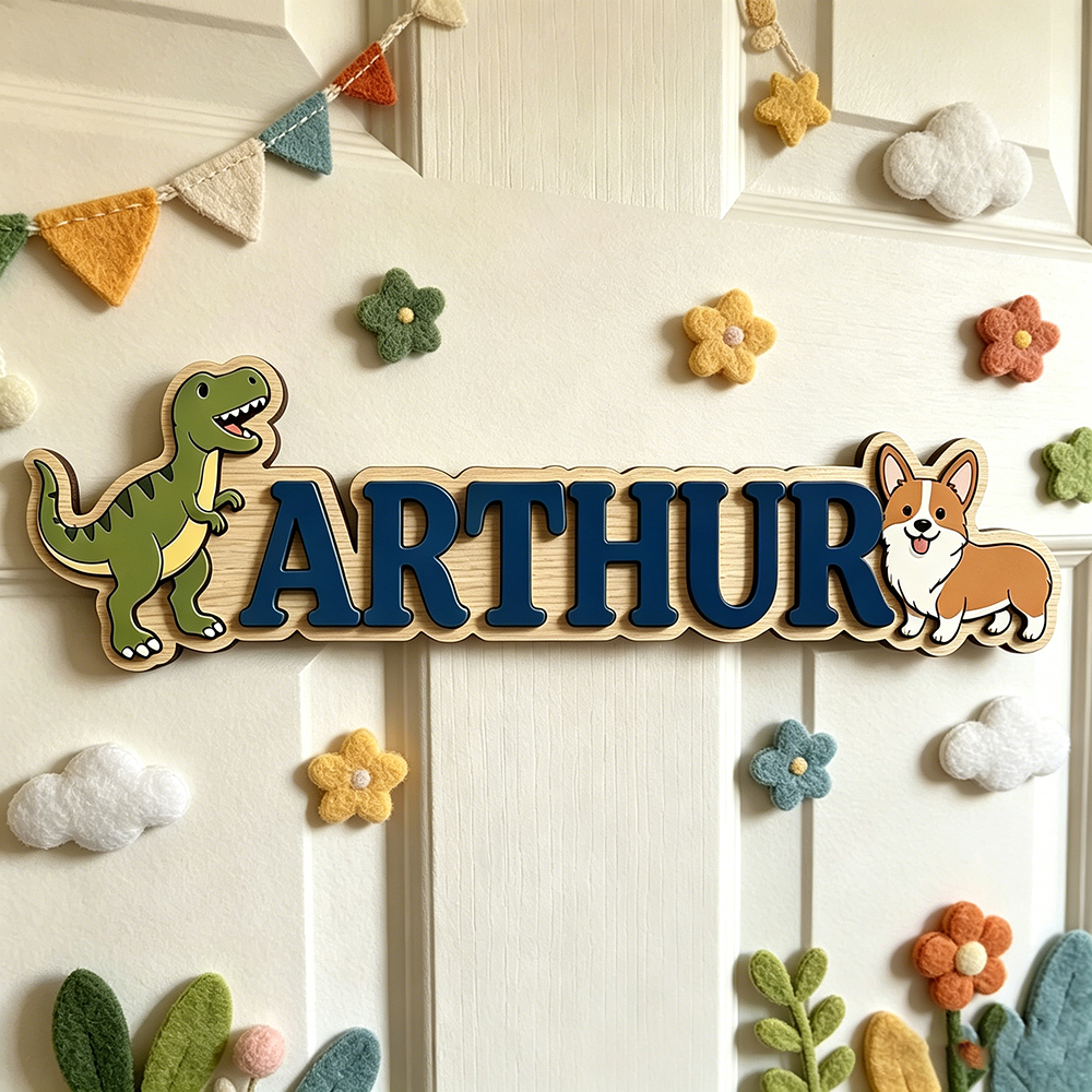Whimsical Green T-Rex & Corgi  - Baby Nursery Neutral ulasan dan harga