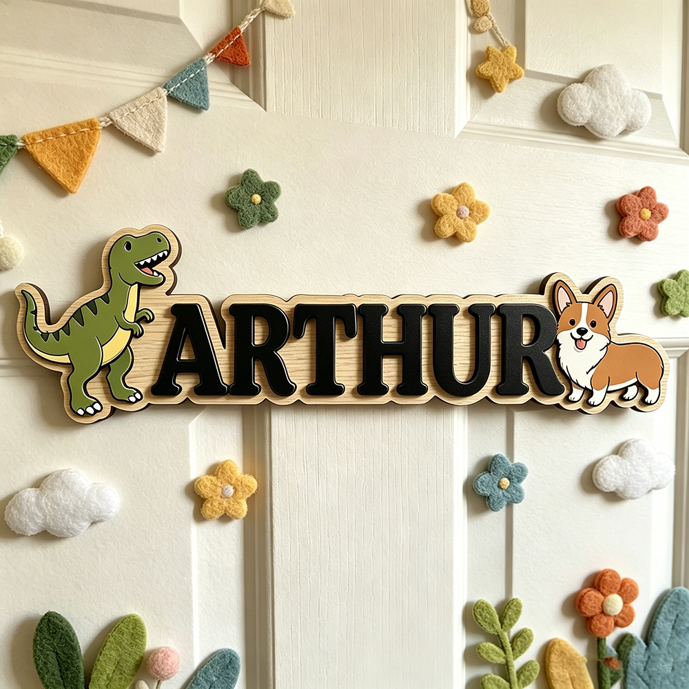 Whimsical Green T-Rex & Corgi  - Baby Nursery Neutral ulasan dan harga