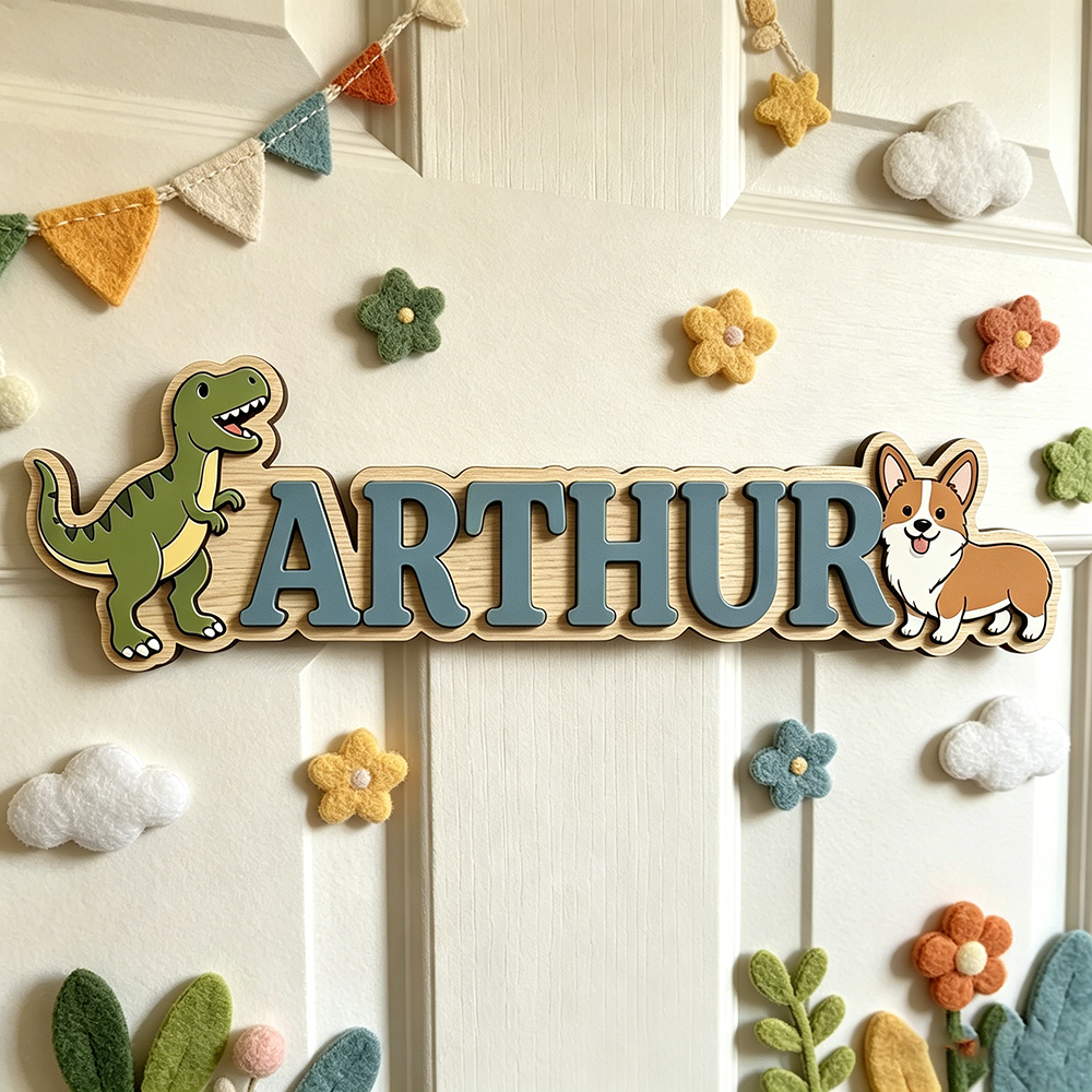 Whimsical Green T-Rex & Corgi  - Baby Nursery Neutral ulasan dan harga