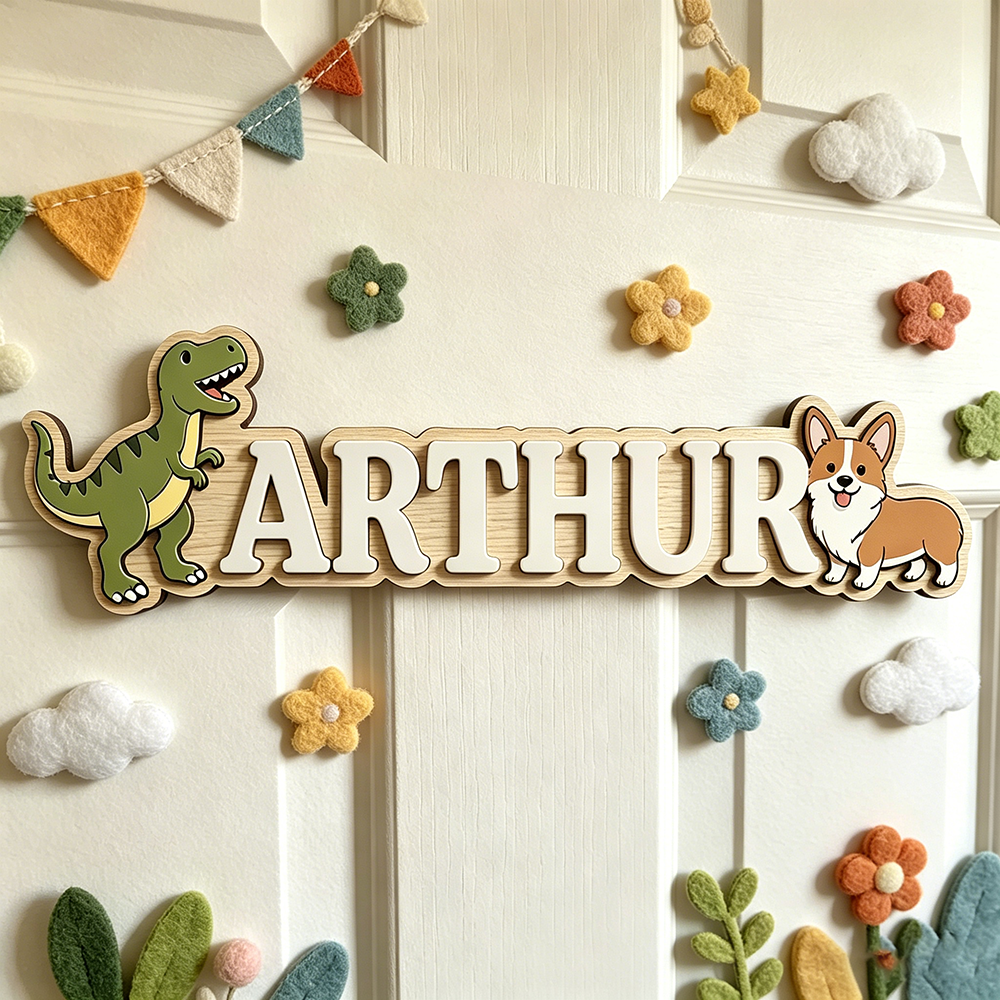 Whimsical Green T-Rex & Corgi  - Baby Nursery Neutral ulasan dan harga