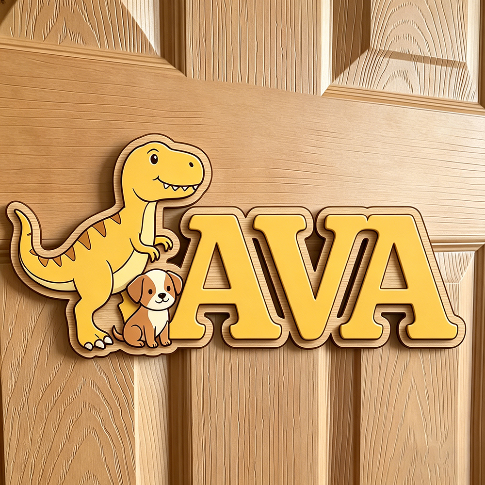 Custom T-Rex & Puppy Kids Name - Baby Nursery Neutral ulasan dan harga